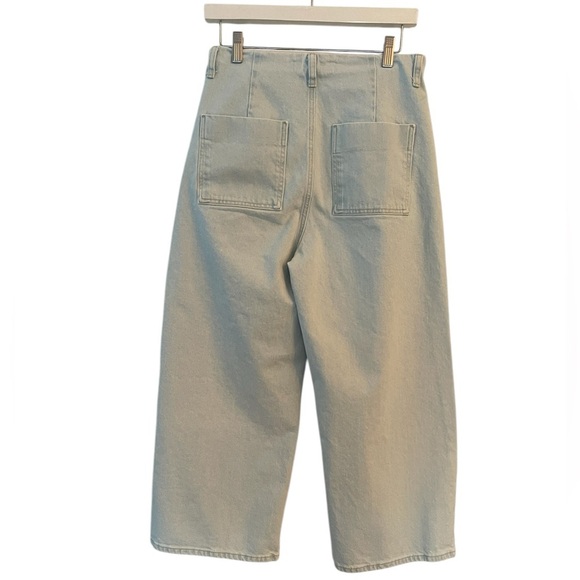 ZARA Light wash belted high rise cropped wide leg jeans size US 8 - Picture 2 of 6